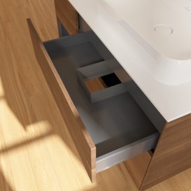 Тумба під раковину Villeroy & Boch Finion 120х50,1 см із підсвічуванням МДФ шпон волоського горіха/скло біле матове G391HGGN