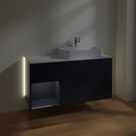 Тумба під раковину Villeroy & Boch Finion 120х50,1 см з підсвічуванням темно-синй матовий лак/скло біле матове G391HGHG