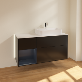 Тумба під раковину Villeroy & Boch Finion 120х50,1 см із підсвічуванням МДФ чорний матовий лак/скло біле матове G391HGPD