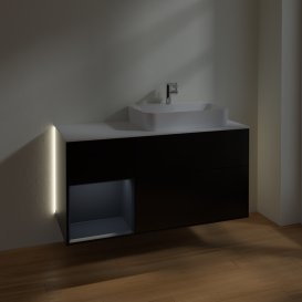 Тумба під раковину Villeroy & Boch Finion 120х50,1 см із підсвічуванням МДФ чорний матовий лак/скло біле матове G391HGPD