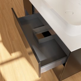 Тумба під раковину Villeroy & Boch Finion 120х50,1 см із підсвічуванням МДФ чорний матовий лак/скло біле матове G391HGPD