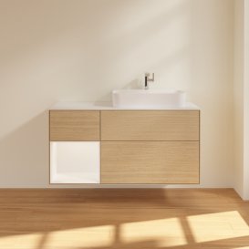 Тумба під раковину Villeroy & Boch Finion 120х50,1 см із підсвічуванням МДФ шпон дуба/скло біле матове G391MTPC