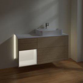 Тумба под раковину Villeroy & Boch Finion 120х50,1 см с подсветкой МДФ шпон дуба/стекло белое матовое G391MTPC