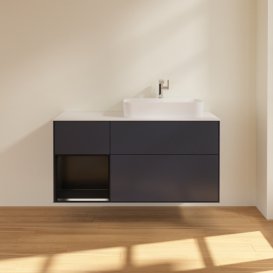 Тумба под раковину Villeroy & Boch Finion 120х50,1 см с подсветкой МДФ темно-синий матовый лак/стекло белое матовое G391PDHG