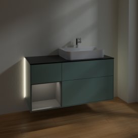 Тумба під раковину Villeroy & Boch Finion 120х50,1 см із підсвічуванням МДФ оливковий матовий лак/скло чорне матове G392GKGM