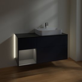 Тумба під раковину Villeroy & Boch Finion 120х50,1 см з підсвічуванням темно-синй матовий лак/скло чорне матове G392GKHG