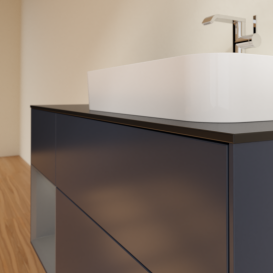 Тумба під раковину Villeroy & Boch Finion 120х50,1 см з підсвічуванням темно-синй матовий лак/скло чорне матове G392GKHG