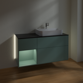 Тумба під раковину Villeroy & Boch Finion 120х50,1 см із підсвічуванням МДФ оливковий матовий лак/скло чорне матове G392GMGM