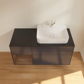 Тумба під раковину Villeroy & Boch Finion 120х50,1 см з підсвічуванням темно-синй матовий лак/скло біле матове G392GNHG