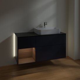 Тумба під раковину Villeroy & Boch Finion 120х50,1 см з підсвічуванням темно-синй матовий лак/скло біле матове G392GNHG