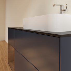 Тумба під раковину Villeroy & Boch Finion 120х50,1 см з підсвічуванням темно-синй матовий лак/скло біле матове G392GNHG