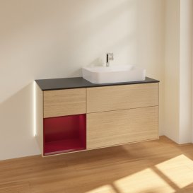 Тумба під раковину Villeroy & Boch Finion 120х50,1 см із підсвічуванням МДФ шпон дуба/скло чорне матове G392HBPC