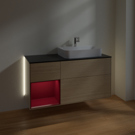 Тумба під раковину Villeroy & Boch Finion 120х50,1 см із підсвічуванням МДФ шпон дуба/скло чорне матове G392HBPC