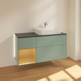 Тумба під раковину Villeroy & Boch Finion 120х50,1 см із підсвічуванням МДФ оливковий матовий лак/скло чорне матове G392HFGM