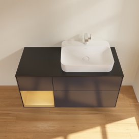 Тумба під раковину Villeroy & Boch Finion 120х50,1 см з підсвічуванням темно-синй матовий лак/скло чорне матове G392HFHG