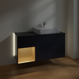 Тумба під раковину Villeroy & Boch Finion 120х50,1 см з підсвічуванням темно-синй матовий лак/скло чорне матове G392HFHG
