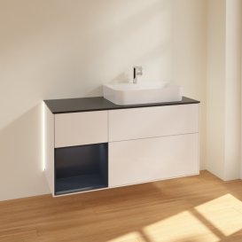 Тумба під раковину Villeroy & Boch Finion 120х50,1 см с подсветкой МДФ білий глянцевий лак/скло чорне матове G392HGGF