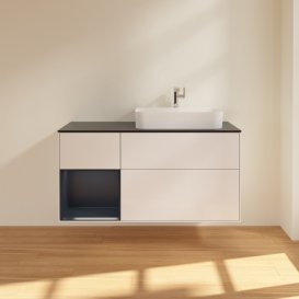 Тумба під раковину Villeroy & Boch Finion 120х50,1 см с подсветкой МДФ білий глянцевий лак/скло чорне матове G392HGGF