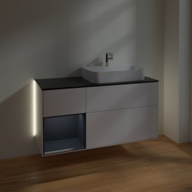 Тумба під раковину Villeroy & Boch Finion 120х50,1 см с подсветкой МДФ білий глянцевий лак/скло чорне матове G392HGGF