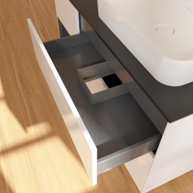 Тумба під раковину Villeroy & Boch Finion 120х50,1 см с подсветкой МДФ білий глянцевий лак/скло чорне матове G392HGGF