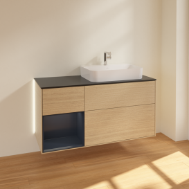 Тумба под раковину Villeroy & Boch Finion 120х50,1 см с подсветкой МДФ шпон дуба/стекло черное матовое G392HGPC