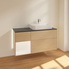 Тумба під раковину Villeroy & Boch Finion 120х50,1 см із підсвічуванням МДФ шпон дуба/скло чорне матове G392MTPC