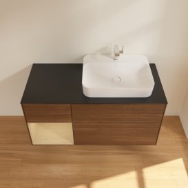 Тумба под раковину Villeroy & Boch Finion 120х50,1 см с подсветкой МДФ шпон грецкого ореха/стекло черное матовое G392PCGN