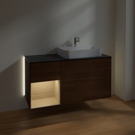 Тумба под раковину Villeroy & Boch Finion 120х50,1 см с подсветкой МДФ шпон грецкого ореха/стекло черное матовое G392PCGN