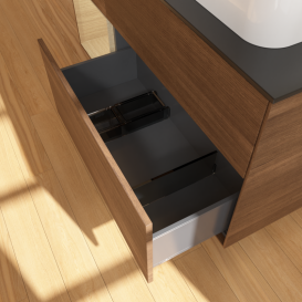 Тумба под раковину Villeroy & Boch Finion 120х50,1 см с подсветкой МДФ шпон грецкого ореха/стекло черное матовое G392PCGN