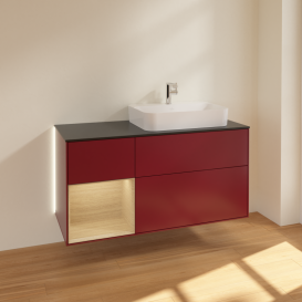 Тумба под раковину Villeroy & Boch Finion 120х50,1 см с подсветкой МДФ пион матовый лак/стекло черное матовое G392PCHB