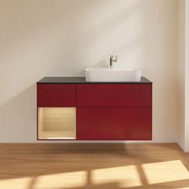 Тумба под раковину Villeroy & Boch Finion 120х50,1 см с подсветкой МДФ пион матовый лак/стекло черное матовое G392PCHB