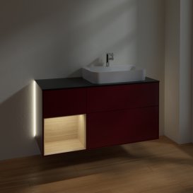 Тумба под раковину Villeroy & Boch Finion 120х50,1 см с подсветкой МДФ пион матовый лак/стекло черное матовое G392PCHB