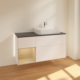 Тумба під раковину Villeroy & Boch Finion 120х50,1 см з підсвічуванням МДФ білий матовий лак/скло чорне матове G392PCMT