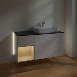 Тумба під раковину Villeroy & Boch Finion 120х50,1 см з підсвічуванням МДФ білий матовий лак/скло чорне матове G392PCMT