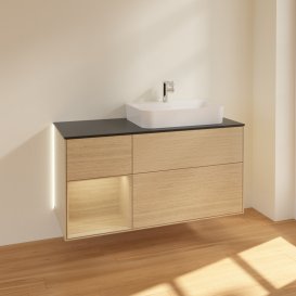 Тумба під раковину Villeroy & Boch Finion 120х50,1 см із підсвічуванням МДФ шпон дуба/скло чорне матове G392PCPC