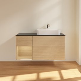 Тумба під раковину Villeroy & Boch Finion 120х50,1 см із підсвічуванням МДФ шпон дуба/скло чорне матове G392PCPC