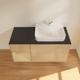 Тумба під раковину Villeroy & Boch Finion 120х50,1 см із підсвічуванням МДФ шпон дуба/скло чорне матове G392PCPC