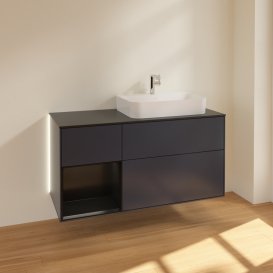 Тумба під раковину Villeroy & Boch Finion 120х50,1 см з підсвічуванням темно-синй матовий лак/скло чорне матове G392PDHG