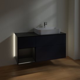 Тумба під раковину Villeroy & Boch Finion 120х50,1 см з підсвічуванням темно-синй матовий лак/скло чорне матове G392PDHG