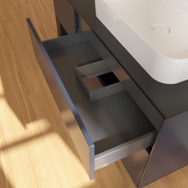 Тумба під раковину Villeroy & Boch Finion 120х50,1 см з підсвічуванням темно-синй матовий лак/скло чорне матове G392PDHG