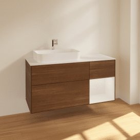 Тумба под раковину Villeroy & Boch Finion 120х50,1 см с подсветкой МДФ шпон грецкого ореха/стекло белое матовое F401GFGN