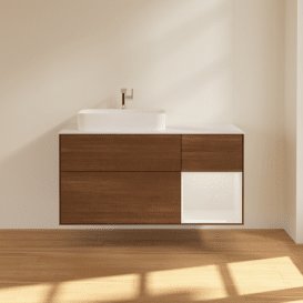 Тумба под раковину Villeroy & Boch Finion 120х50,1 см с подсветкой МДФ шпон грецкого ореха/стекло белое матовое F401GFGN