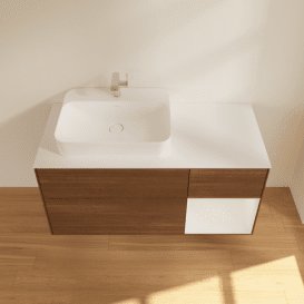 Тумба под раковину Villeroy & Boch Finion 120х50,1 см с подсветкой МДФ шпон грецкого ореха/стекло белое матовое F401GFGN