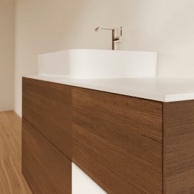 Тумба под раковину Villeroy & Boch Finion 120х50,1 см с подсветкой МДФ шпон грецкого ореха/стекло белое матовое F401GFGN