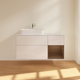 Тумба под раковину Villeroy & Boch Finion 120х50,1 см с подсветкой МДФ глянцевый белый лак/стекло белое матовое F401GNGF