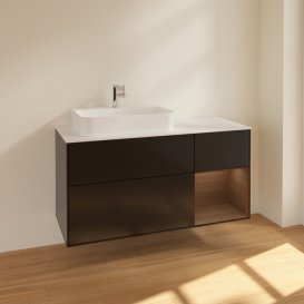 Тумба під раковину Villeroy & Boch Finion 120х50,1 см із підсвічуванням МДФ чорний матовий лак/скло біле матове F401GNPD