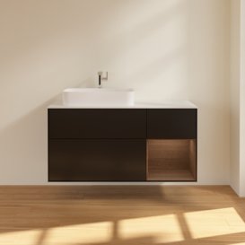 Тумба під раковину Villeroy & Boch Finion 120х50,1 см із підсвічуванням МДФ чорний матовий лак/скло біле матове F401GNPD