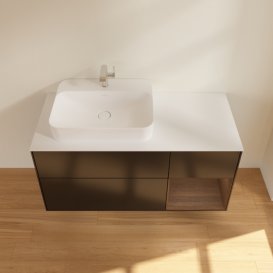 Тумба під раковину Villeroy & Boch Finion 120х50,1 см із підсвічуванням МДФ чорний матовий лак/скло біле матове F401GNPD