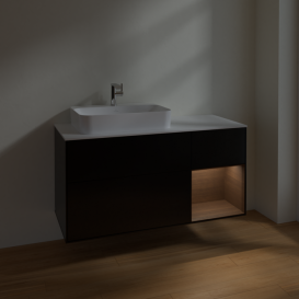 Тумба під раковину Villeroy & Boch Finion 120х50,1 см із підсвічуванням МДФ чорний матовий лак/скло біле матове F401GNPD