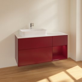 Тумба под раковину Villeroy & Boch Finion 120х50,1 см с подсветкой МДФ пион матовый лак/стекло белое матовое F401HBHB